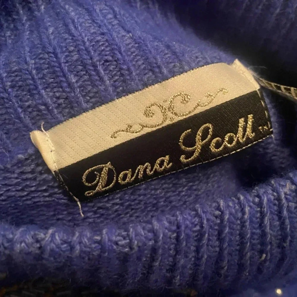 DANA SCOTT royal blue vintage mock neck sweater 80s beaded BOWS silk angora sz M - Picture 4 of 12